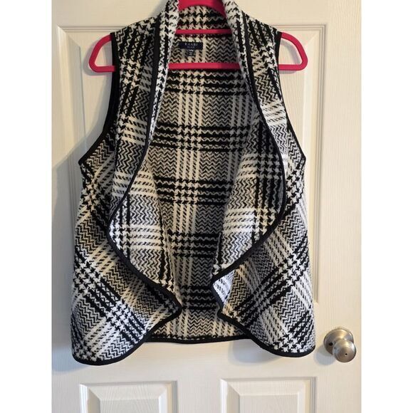 Kaari Blue Women's Black‎ & White Plaid Open Front Sweater Vest Size S/M - Picture 9 of 10
